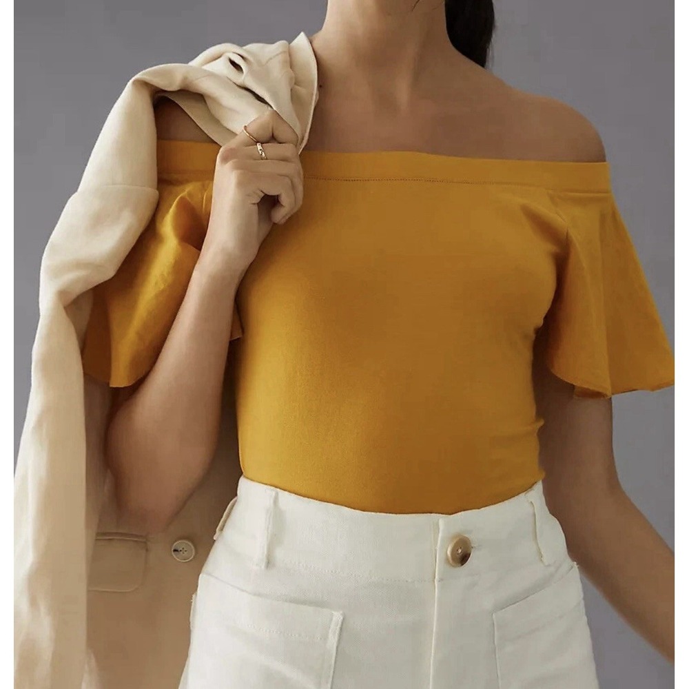 Maeve Anthropologie Top Women's‎ Medium Off-The-Shoulder Flutter Stretch Classic